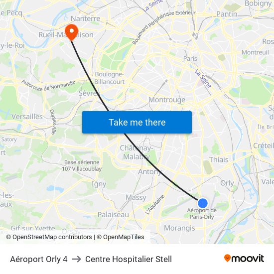 Aéroport Orly 4 to Centre Hospitalier Stell map