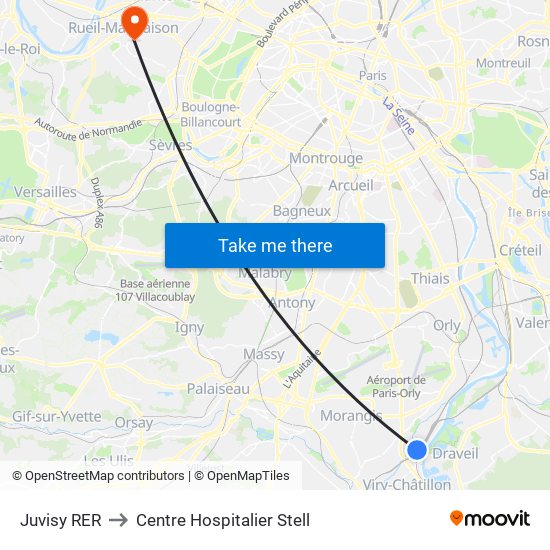Juvisy RER to Centre Hospitalier Stell map