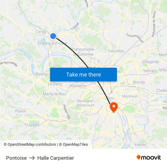 Pontoise to Halle Carpentier map