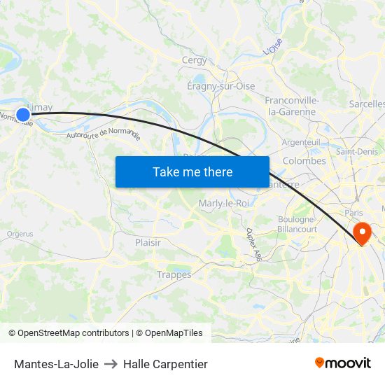Mantes-La-Jolie to Halle Carpentier map