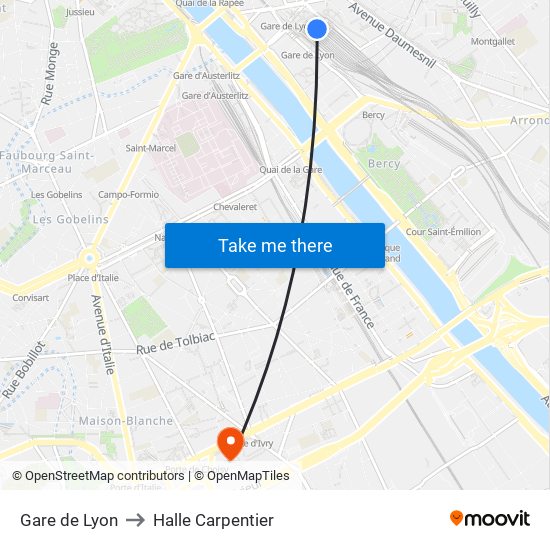 Gare de Lyon to Halle Carpentier map