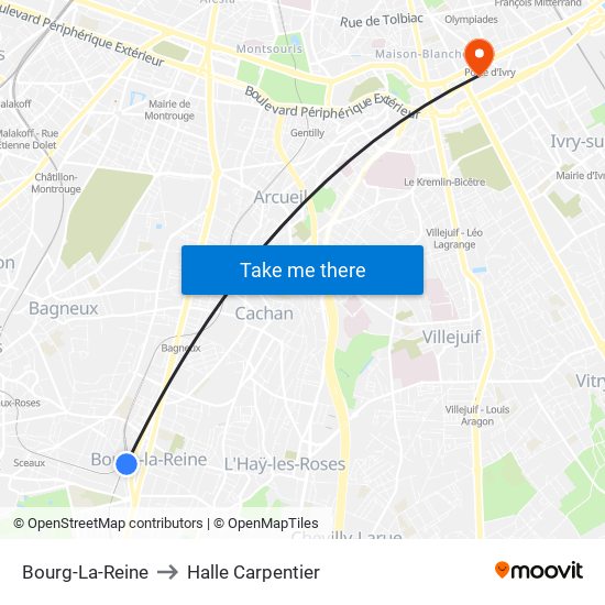 Bourg-La-Reine to Halle Carpentier map