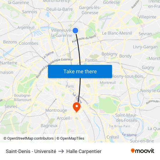 Saint-Denis - Université to Halle Carpentier map