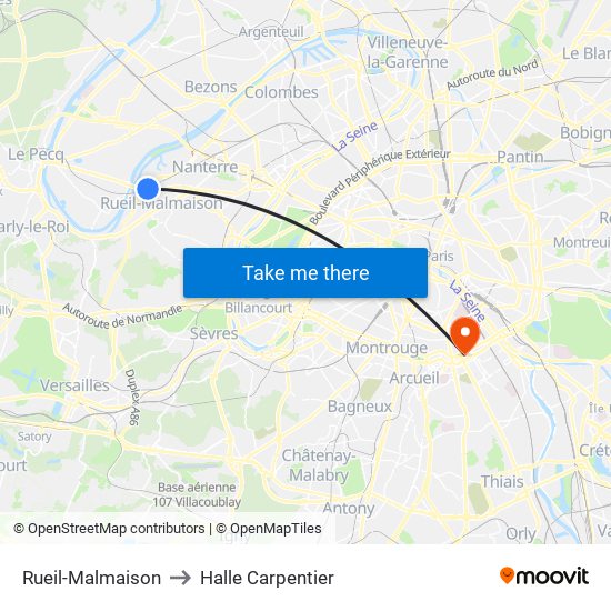 Rueil-Malmaison to Halle Carpentier map