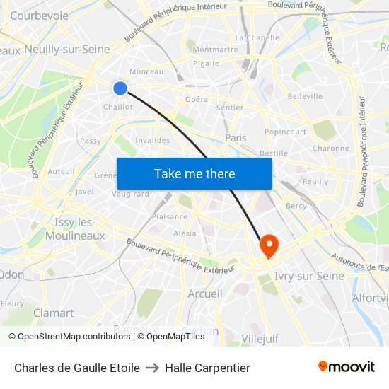 Charles de Gaulle Etoile to Halle Carpentier map