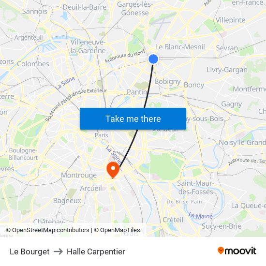 Le Bourget to Halle Carpentier map