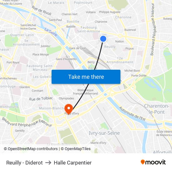 Reuilly - Diderot to Halle Carpentier map