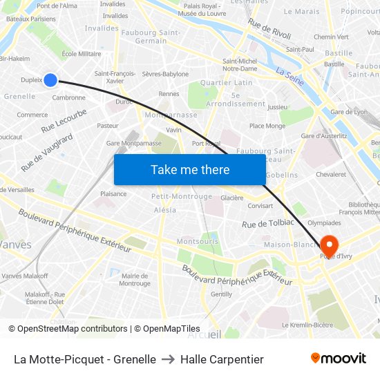 La Motte-Picquet - Grenelle to Halle Carpentier map