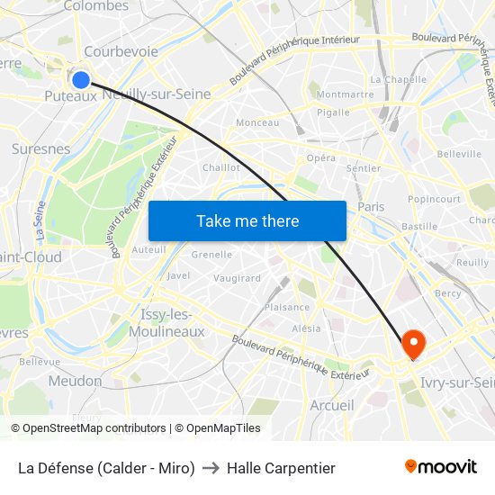 La Défense (Calder - Miro) to Halle Carpentier map