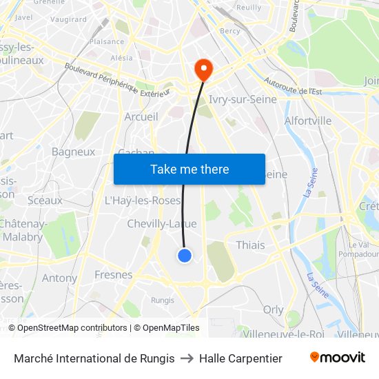 Marché International de Rungis to Halle Carpentier map