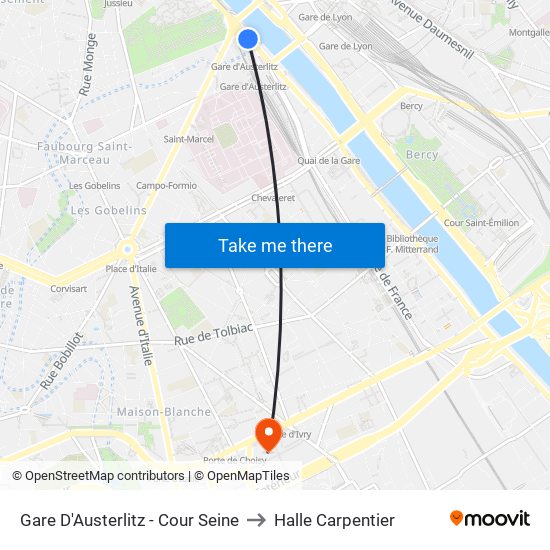 Gare D'Austerlitz - Cour Seine to Halle Carpentier map