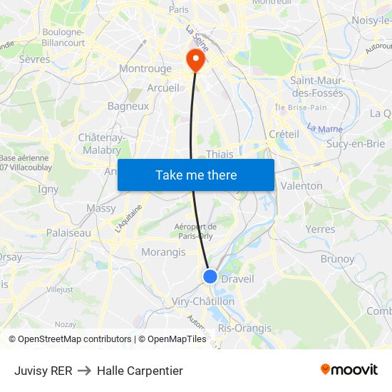 Juvisy RER to Halle Carpentier map