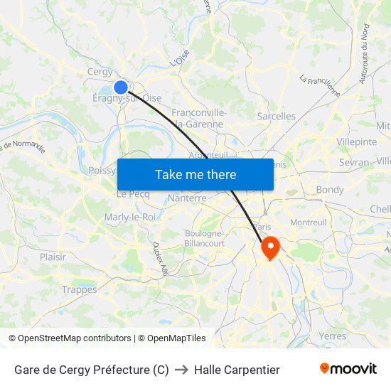 Gare de Cergy Préfecture (C) to Halle Carpentier map