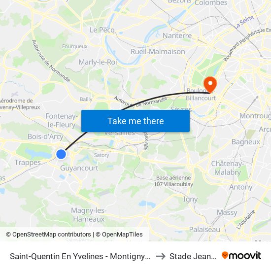 Saint-Quentin En Yvelines - Montigny-Le-Bretonneux to Stade Jean-Bouin map