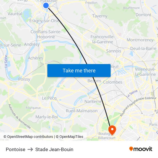 Pontoise to Stade Jean-Bouin map