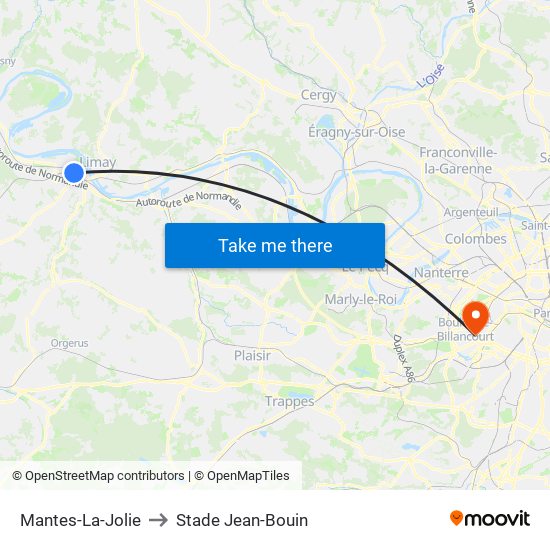 Mantes-La-Jolie to Stade Jean-Bouin map