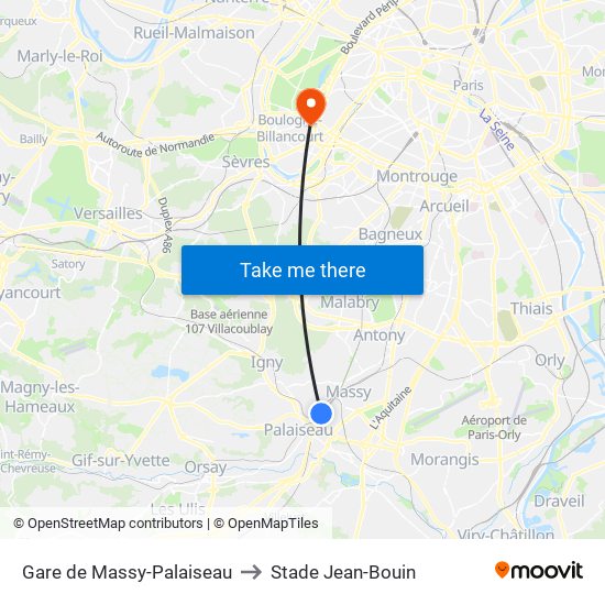 Gare de Massy-Palaiseau to Stade Jean-Bouin map