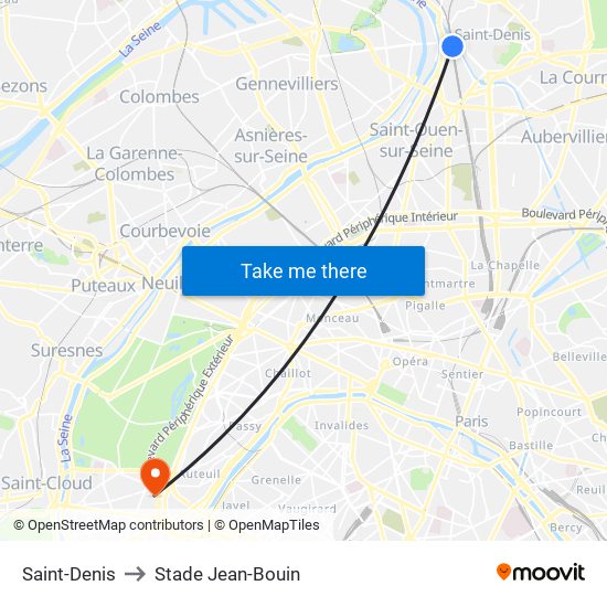 Saint-Denis to Stade Jean-Bouin map