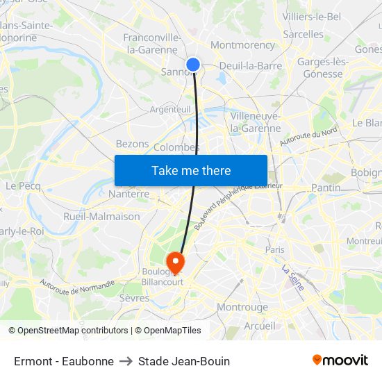 Ermont - Eaubonne to Stade Jean-Bouin map