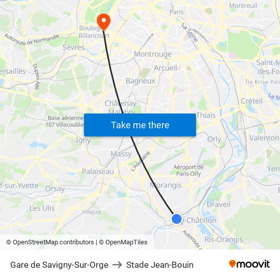 Gare de Savigny-Sur-Orge to Stade Jean-Bouin map