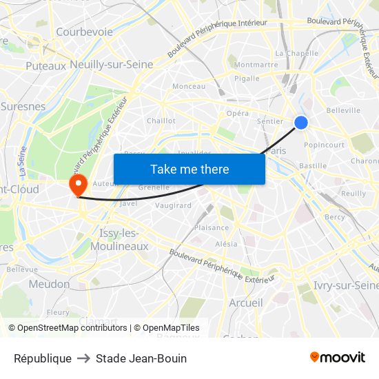République to Stade Jean-Bouin map