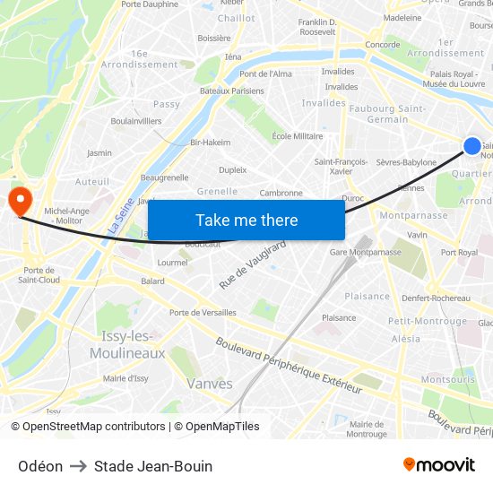Odéon to Stade Jean-Bouin map