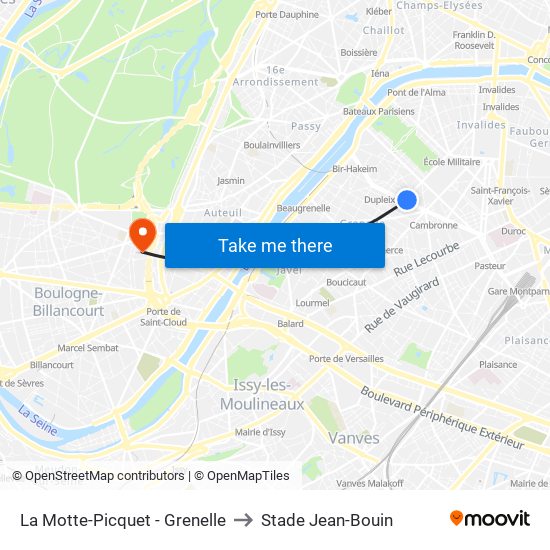 La Motte-Picquet - Grenelle to Stade Jean-Bouin map