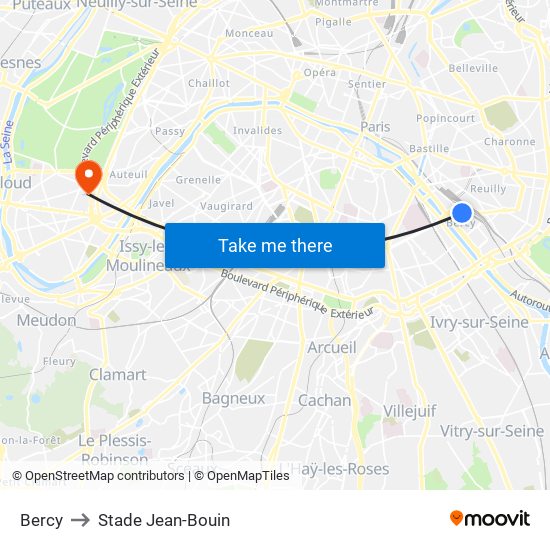 Bercy to Stade Jean-Bouin map