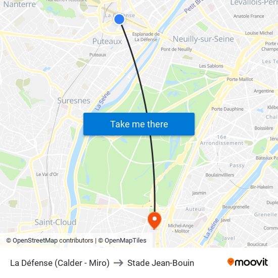 La Défense (Calder - Miro) to Stade Jean-Bouin map