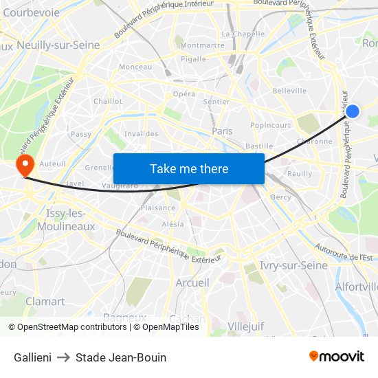 Gallieni to Stade Jean-Bouin map