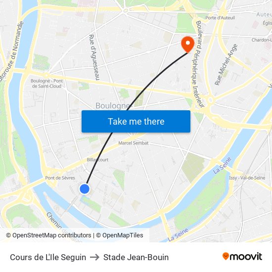 Cours de L'Ile Seguin to Stade Jean-Bouin map