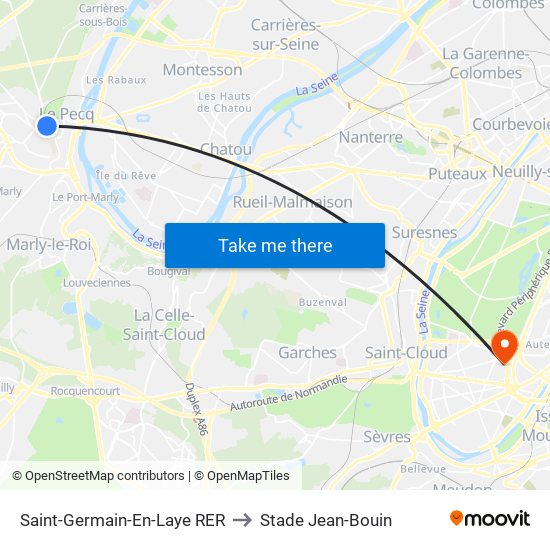 Saint-Germain-En-Laye RER to Stade Jean-Bouin map