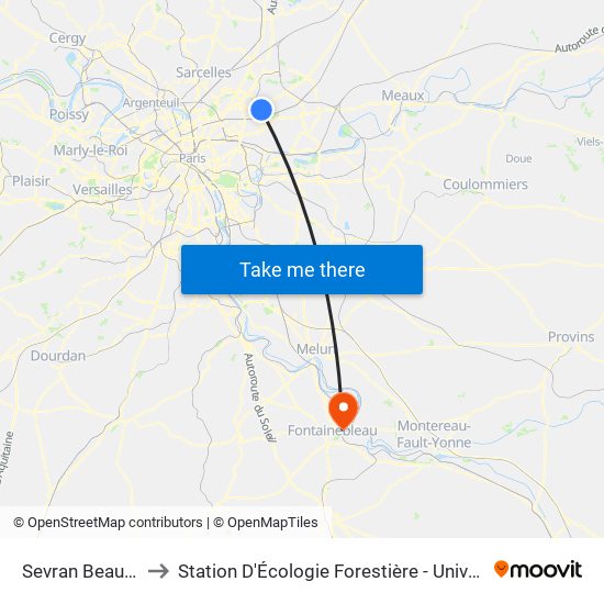 Sevran Beaudottes to Station D'Écologie Forestière - Université de Paris map