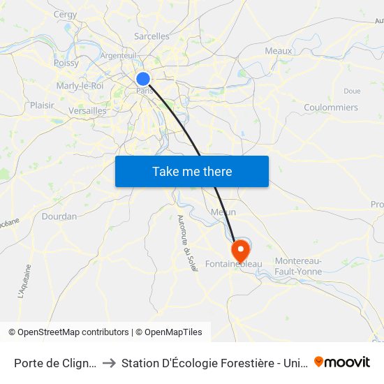Porte de Clignancourt to Station D'Écologie Forestière - Université de Paris map