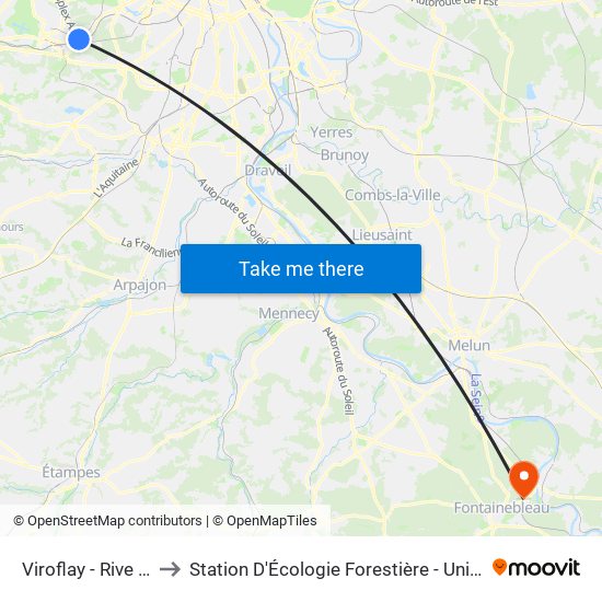 Viroflay - Rive Gauche to Station D'Écologie Forestière - Université de Paris map