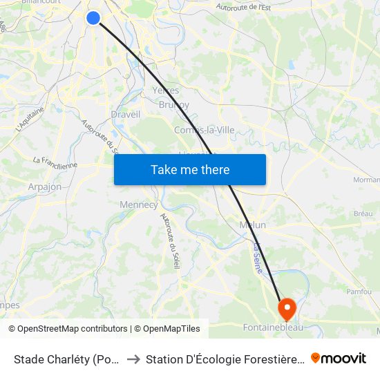 Stade Charléty (Porte de Gentilly) to Station D'Écologie Forestière - Université de Paris map