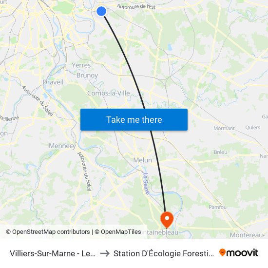 Villiers-Sur-Marne - Le Plessis-Trévise RER to Station D'Écologie Forestière - Université de Paris map