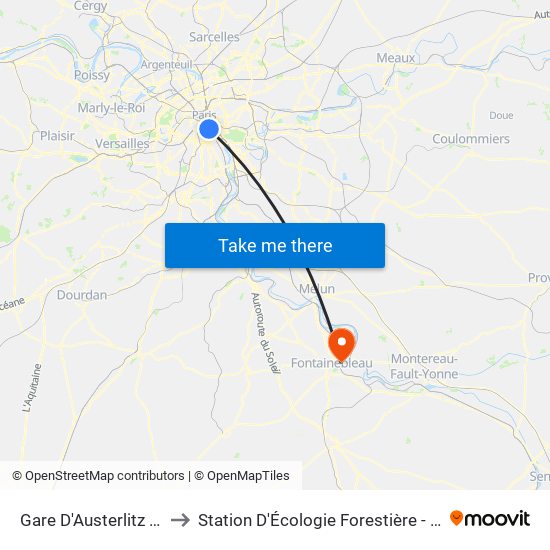 Gare D'Austerlitz - Cour Seine to Station D'Écologie Forestière - Université de Paris map