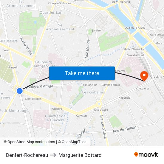Denfert-Rochereau to Marguerite Bottard map
