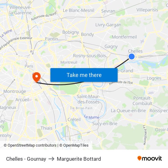 Chelles - Gournay to Marguerite Bottard map