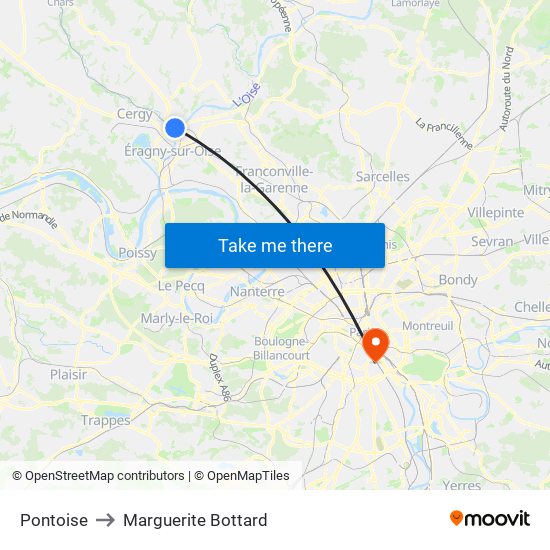 Pontoise to Marguerite Bottard map