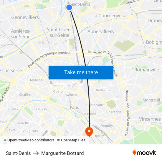 Saint-Denis to Marguerite Bottard map