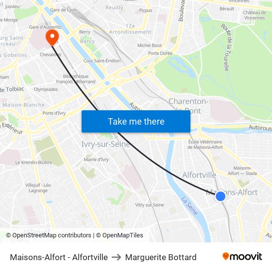 Maisons-Alfort - Alfortville to Marguerite Bottard map