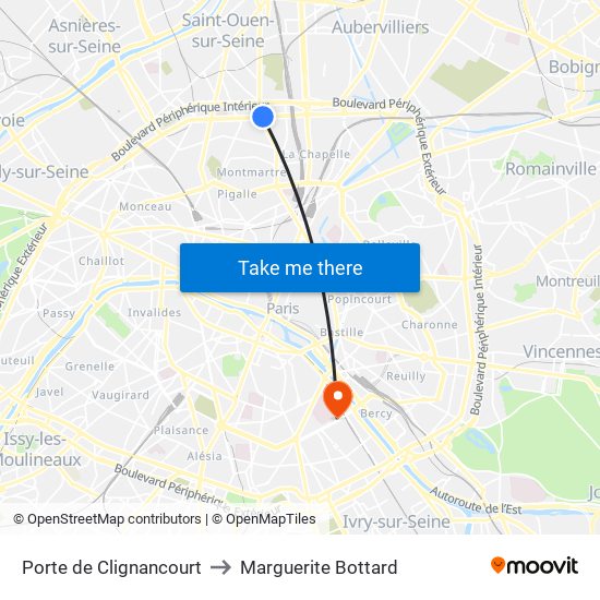 Porte de Clignancourt to Marguerite Bottard map