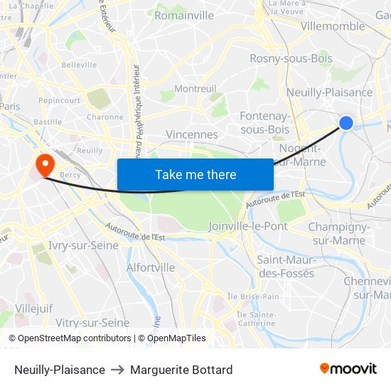 Neuilly-Plaisance to Marguerite Bottard map