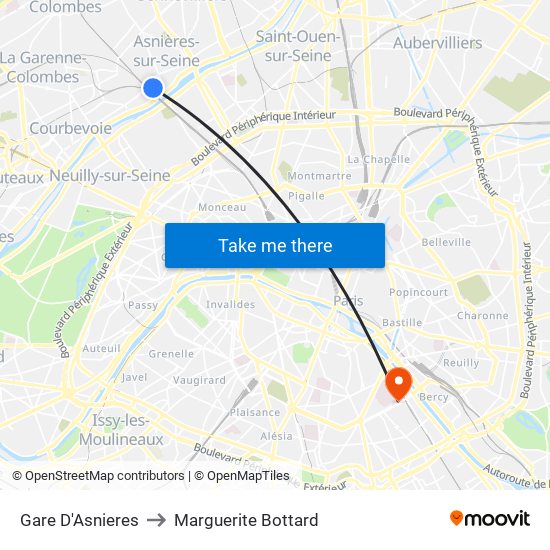 Gare D'Asnieres to Marguerite Bottard map