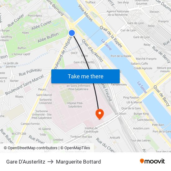 Gare D'Austerlitz to Marguerite Bottard map