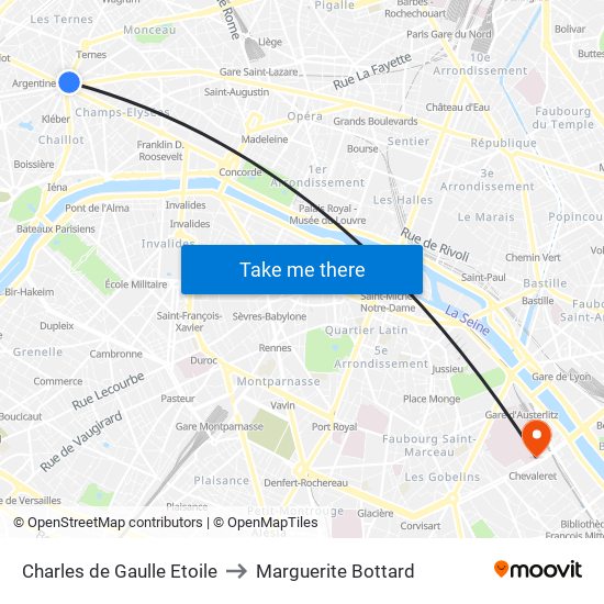 Charles de Gaulle Etoile to Marguerite Bottard map