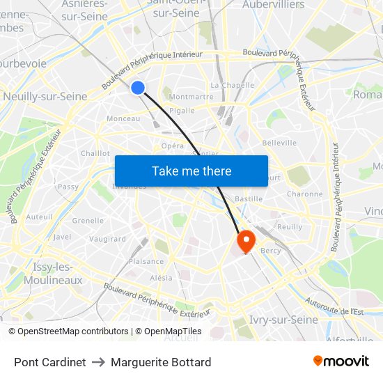 Pont Cardinet to Marguerite Bottard map