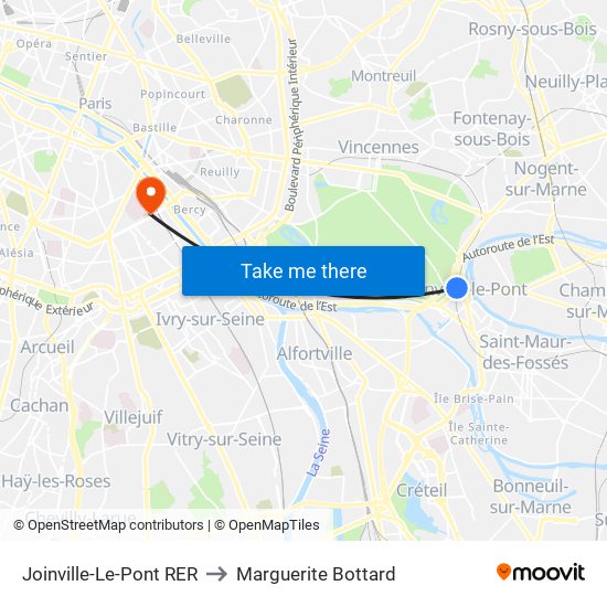 Joinville-Le-Pont RER to Marguerite Bottard map